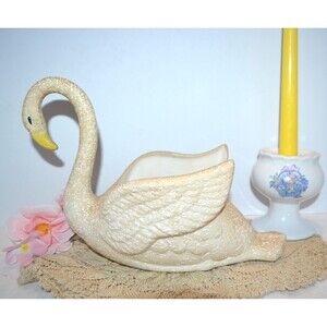 1950s Vintage Swan Spatter Cream & White Vanity Counter Dresser